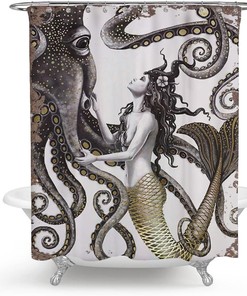 Octopus Mermaid Shower Curtain, Kraken Tentacles and Ocean Design for Bathroom