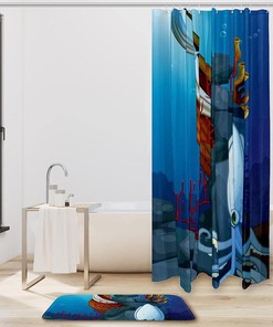 Octopus Near The Wrecked Ship Bathroom Shower Curtain for Adventure Lovers
