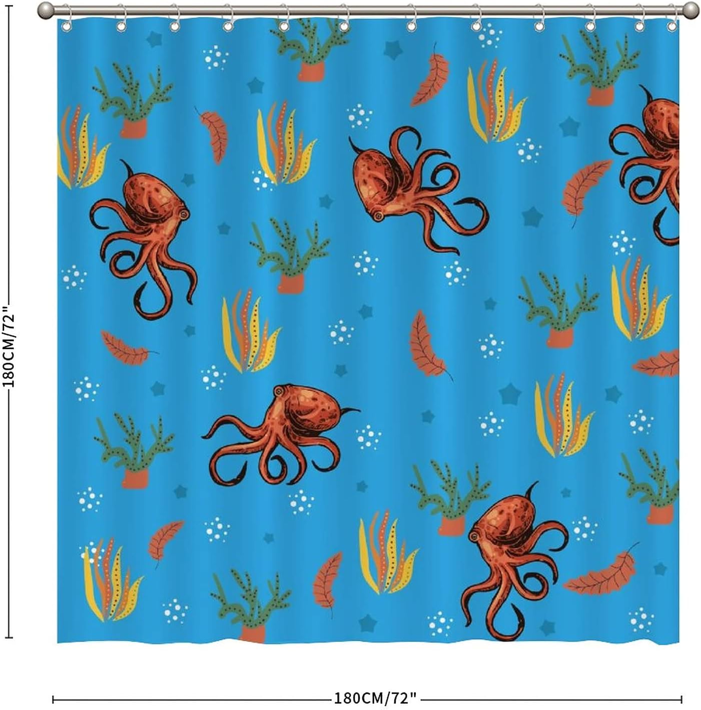 Octopus Ocean Animal Shower Curtain - Custom Durable Fabric - Image 2