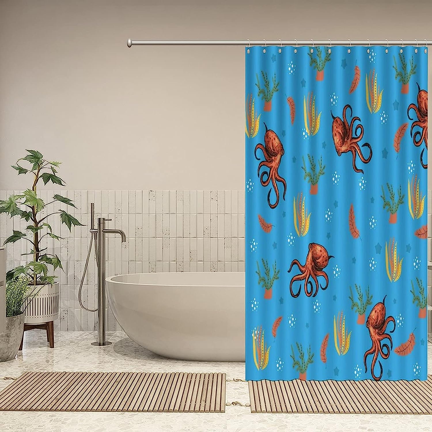 Octopus Ocean Animal Shower Curtain - Custom Durable Fabric - Image 4