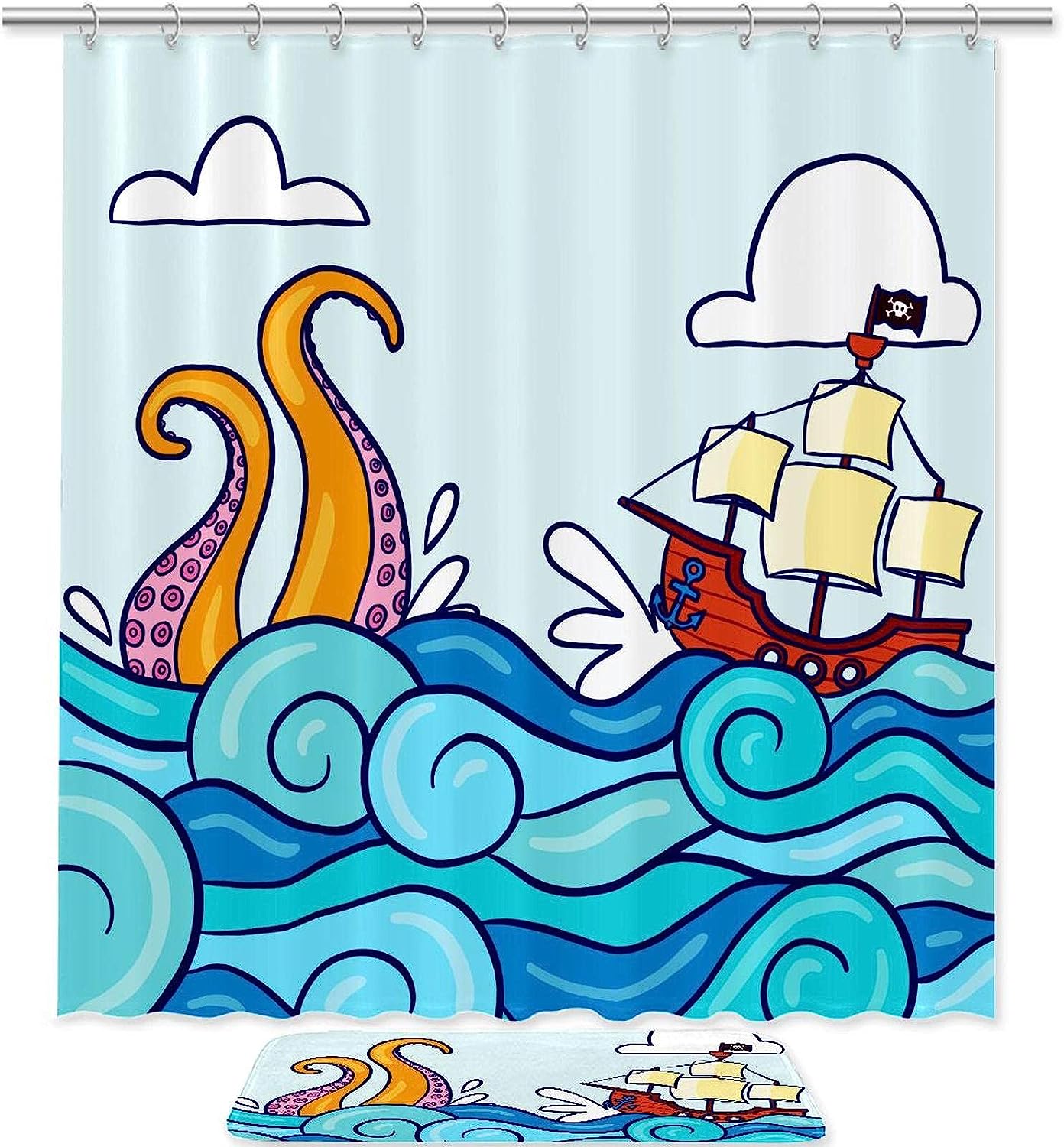 Octopus Pirate Vintage Bathroom Shower Curtain