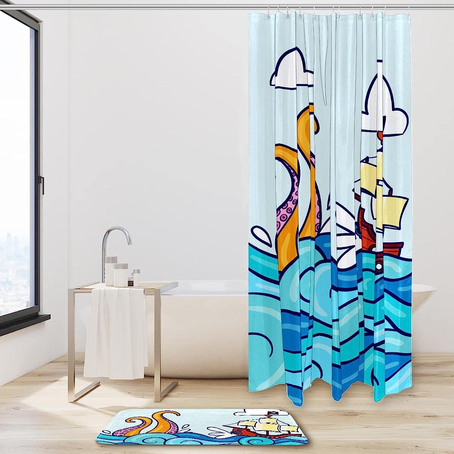 Octopus Pirate Vintage Bathroom Shower Curtain