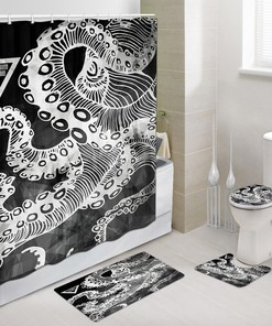 Octopus Print Abstract Line Unique Shower Curtain For Nautical Bathroom Decor