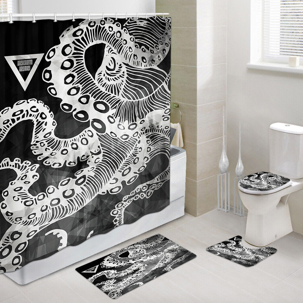 Octopus Print Abstract Line Unique Shower Curtain For Nautical Bathroom Decor