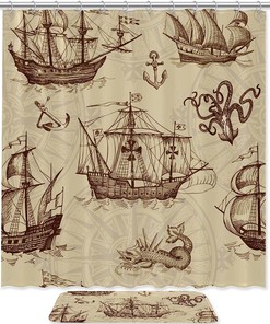 Octopus Sailboat Print Shower Curtain for a Nautical and Whimsical Bathroom