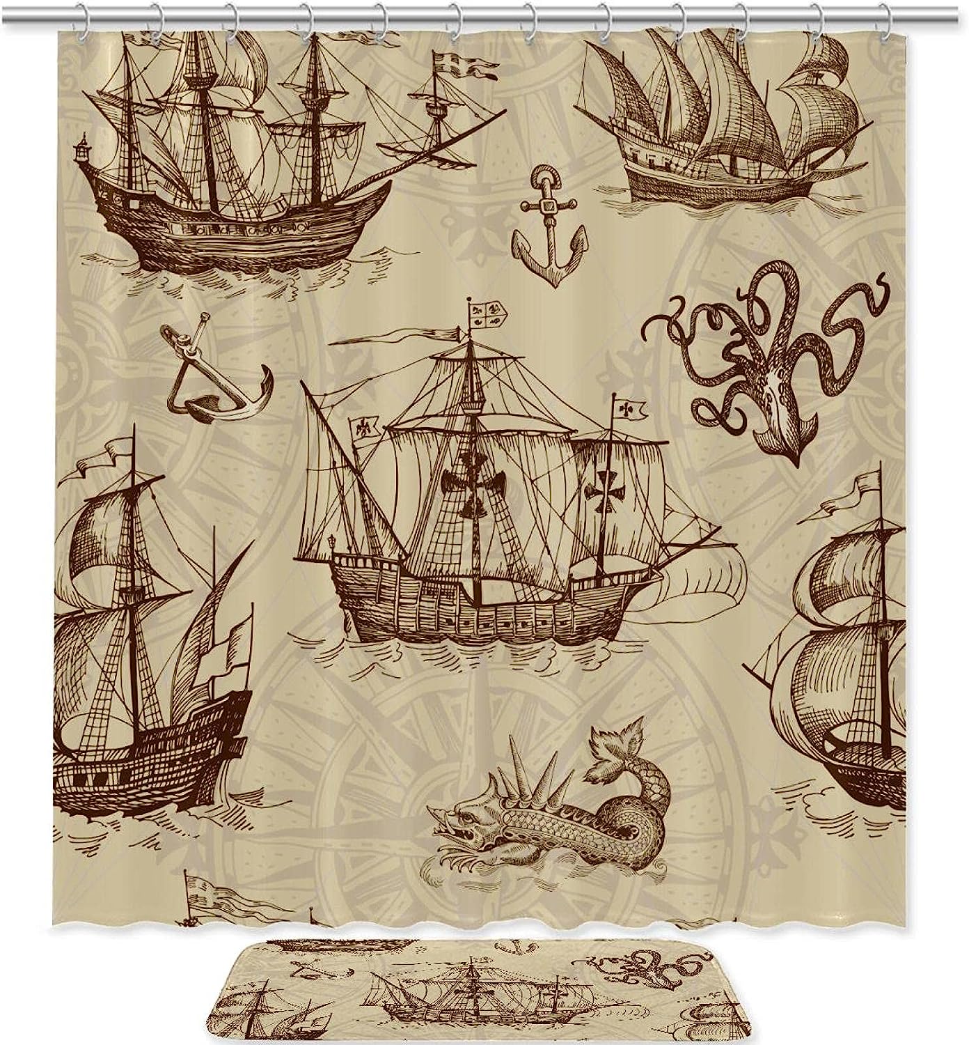 Octopus Sailboat Print Shower Curtain for a Nautical and Whimsical Bathroom