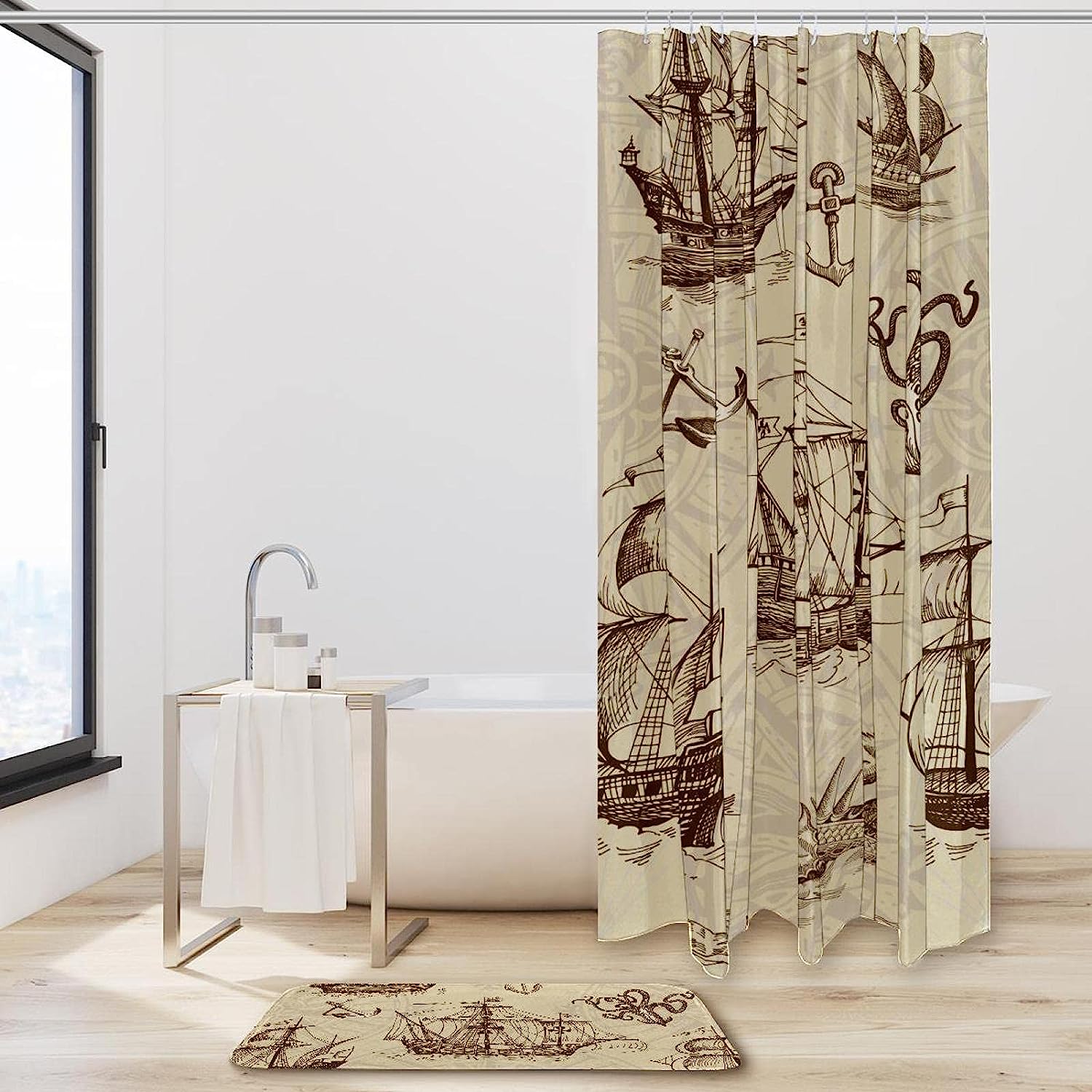 Octopus Sailboat Print Shower Curtain for a Nautical and Whimsical Bathroom