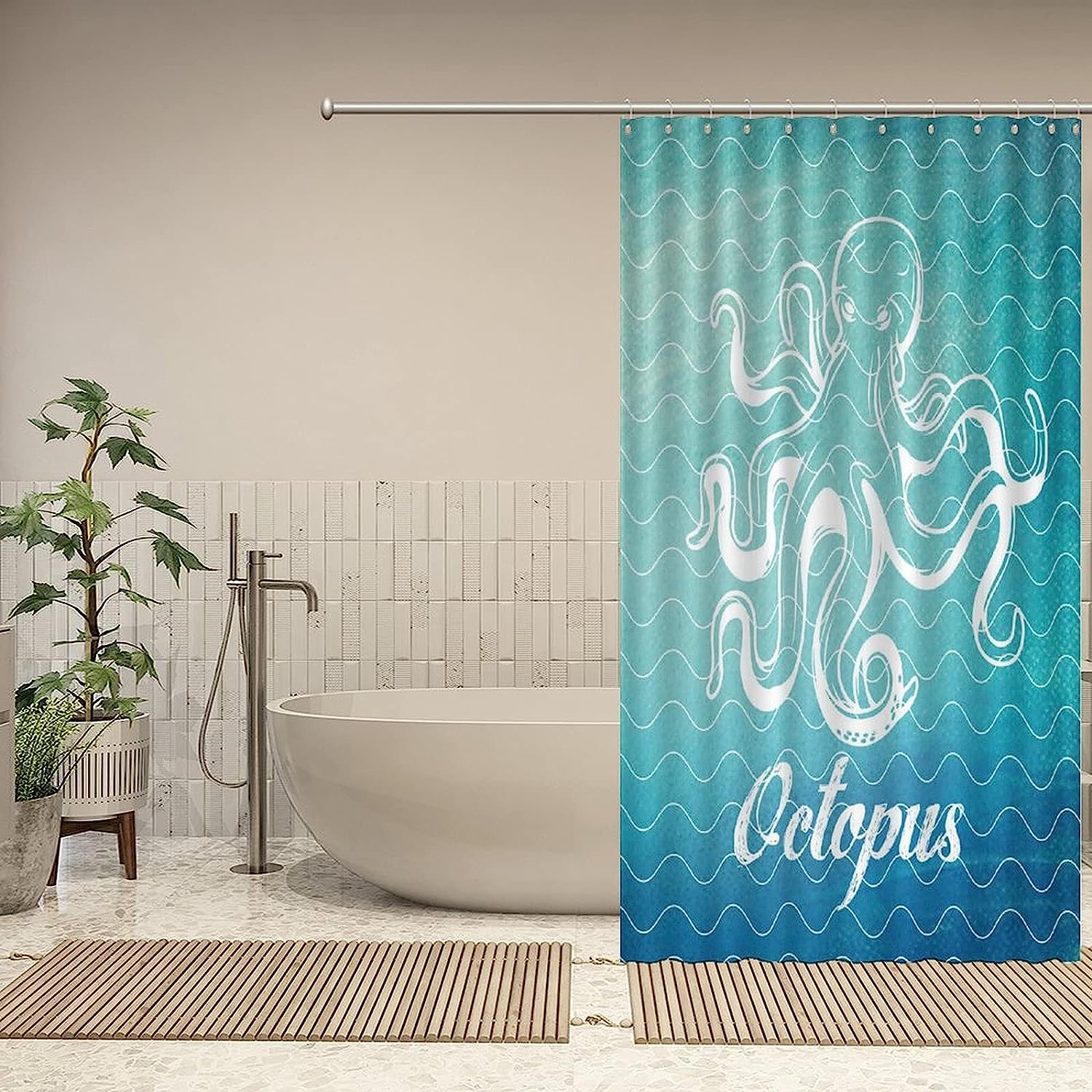 Octopus Sea Animal Shower Curtain - Custom Durable Fabric - Image 4