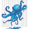 Octopus Sea Blue Printed Bathroom Tub Set With Waterproof Fabric Shower Curtain