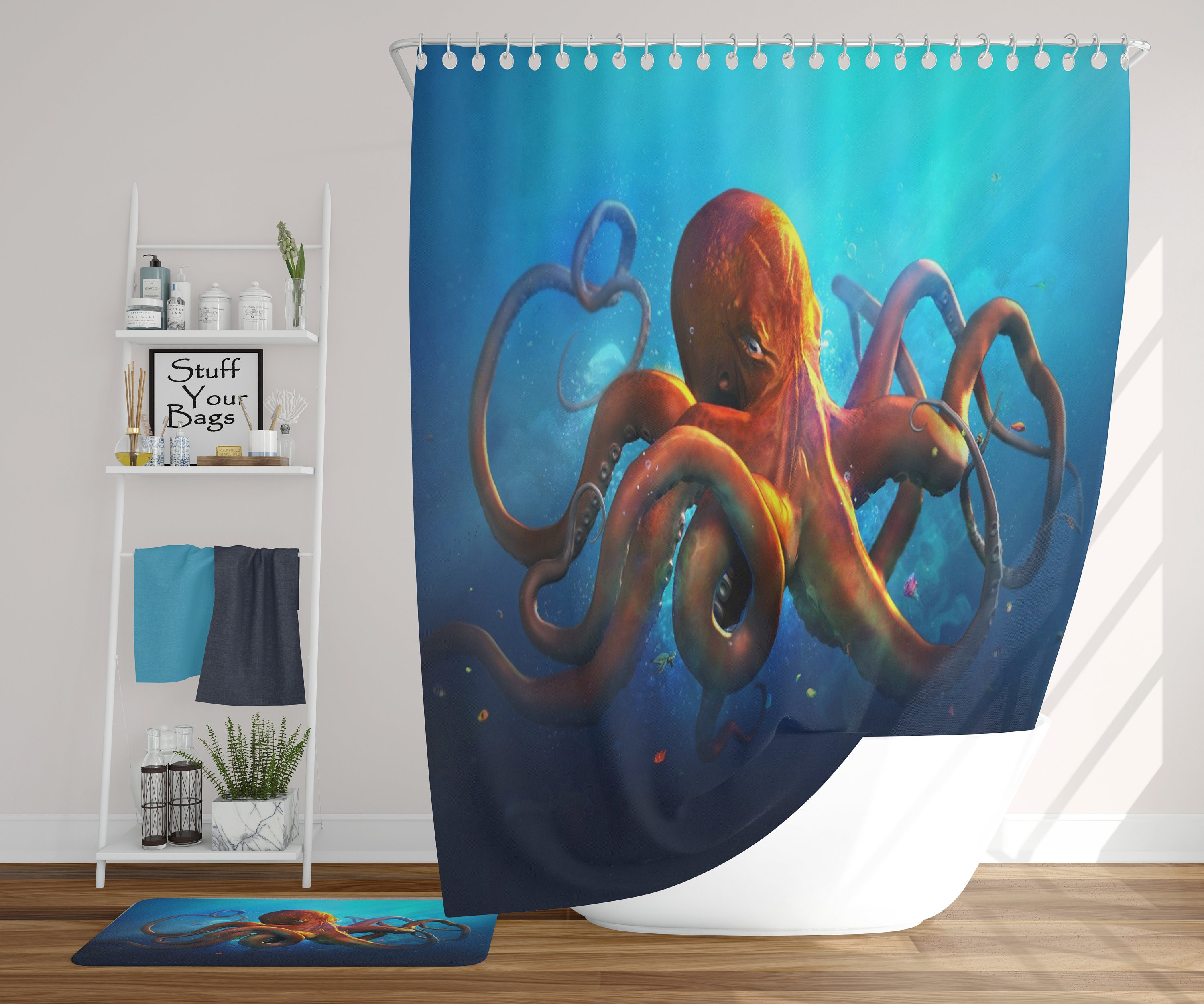 Octopus Sea Life Funny Art Bathroom Decor Shower Curtain for Kids