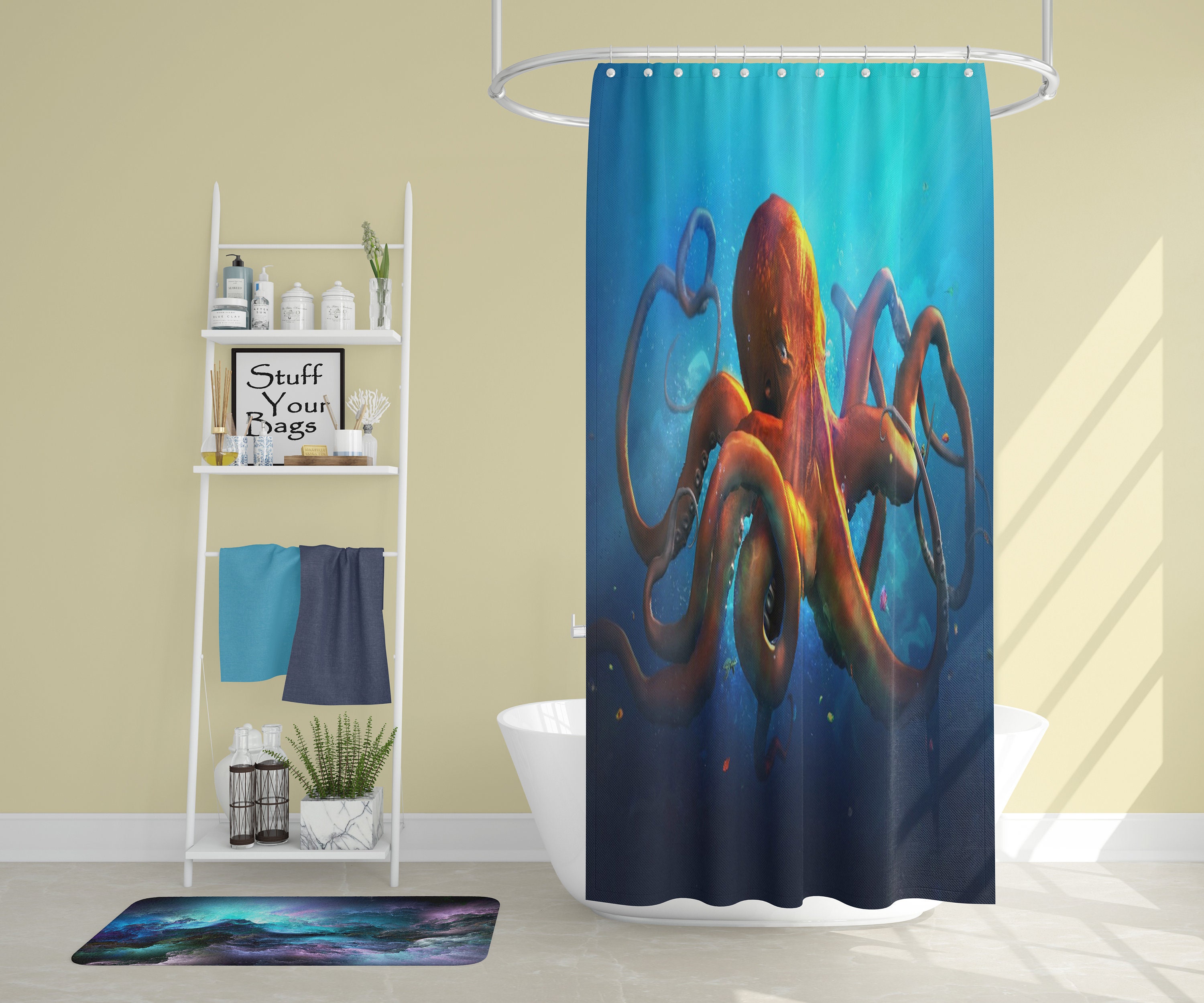 Octopus Sea Life Funny Art Bathroom Decor Shower Curtain for Kids