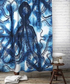 Octopus Shibori Blue Shower Curtain by Thomas Paul