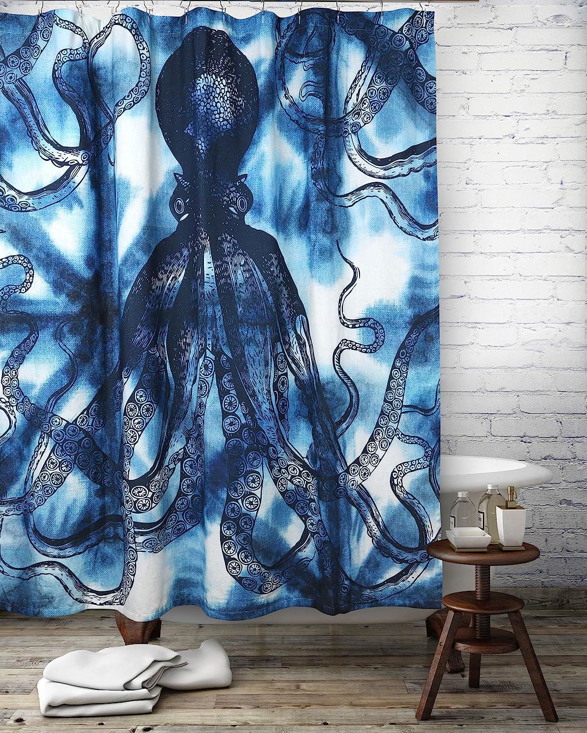 Octopus Shibori Blue Shower Curtain by Thomas Paul