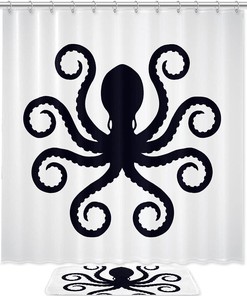 Octopus Shower Curtain - Black Bathroom Curtain With Waterproof Fabric