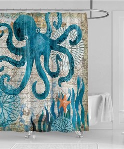 Octopus Shower Curtain, Ocean Themed Bathroom Decoration