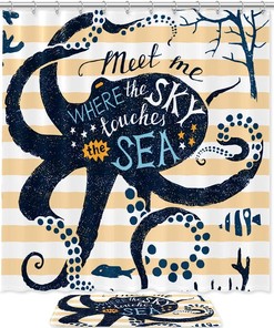Octopus Silhouettes Print Shower Curtain - Waterproof Bathroom Decor