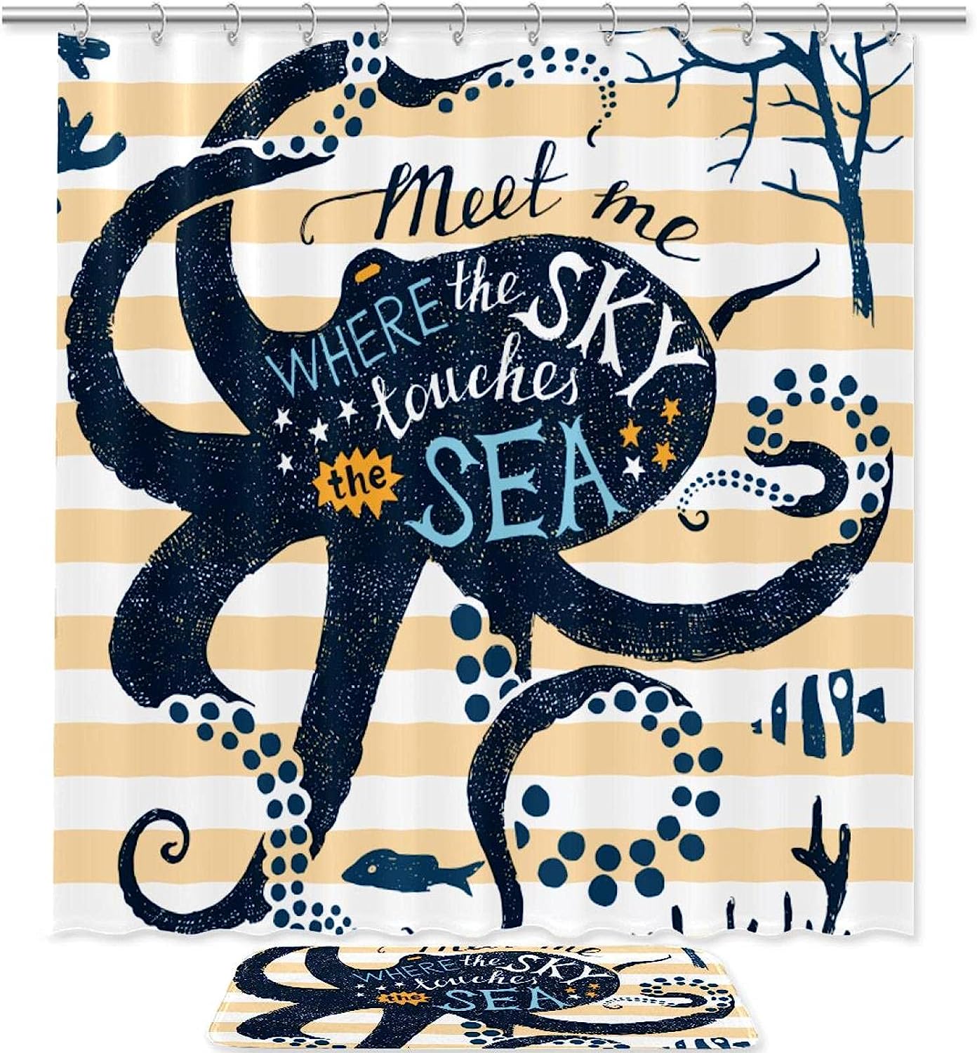 Octopus Silhouettes Print Shower Curtain - Waterproof Bathroom Decor