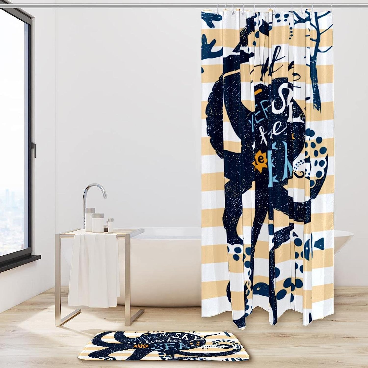 Octopus Silhouettes Print Shower Curtain - Waterproof Bathroom Decor