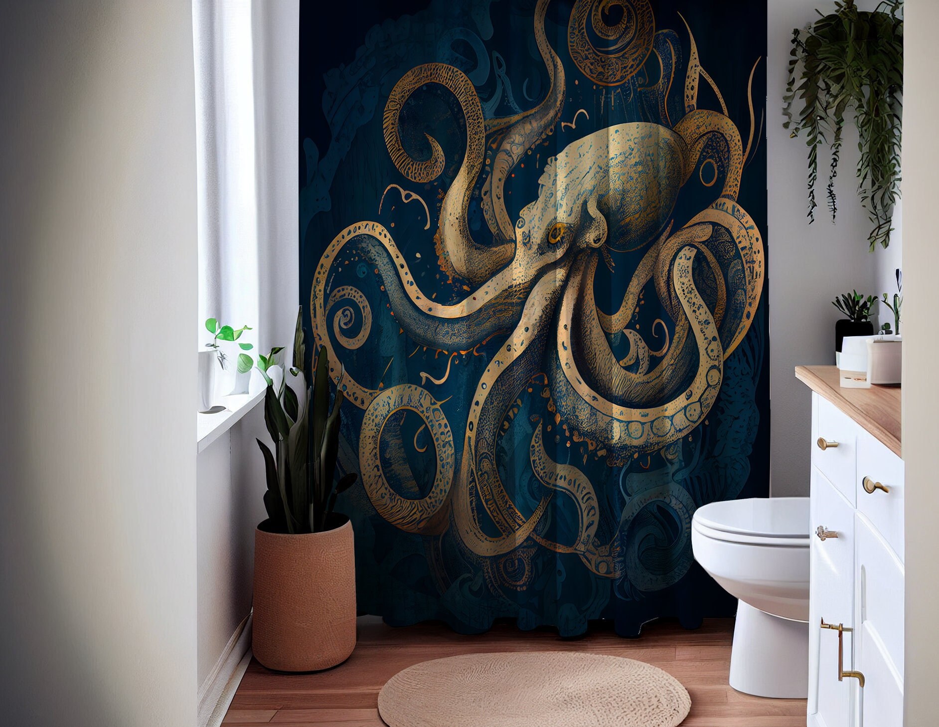 Octopus Tentacles Shower Curtain For A Nautical Bathroom Decor, Ocean-Themed Bathroom Accessories