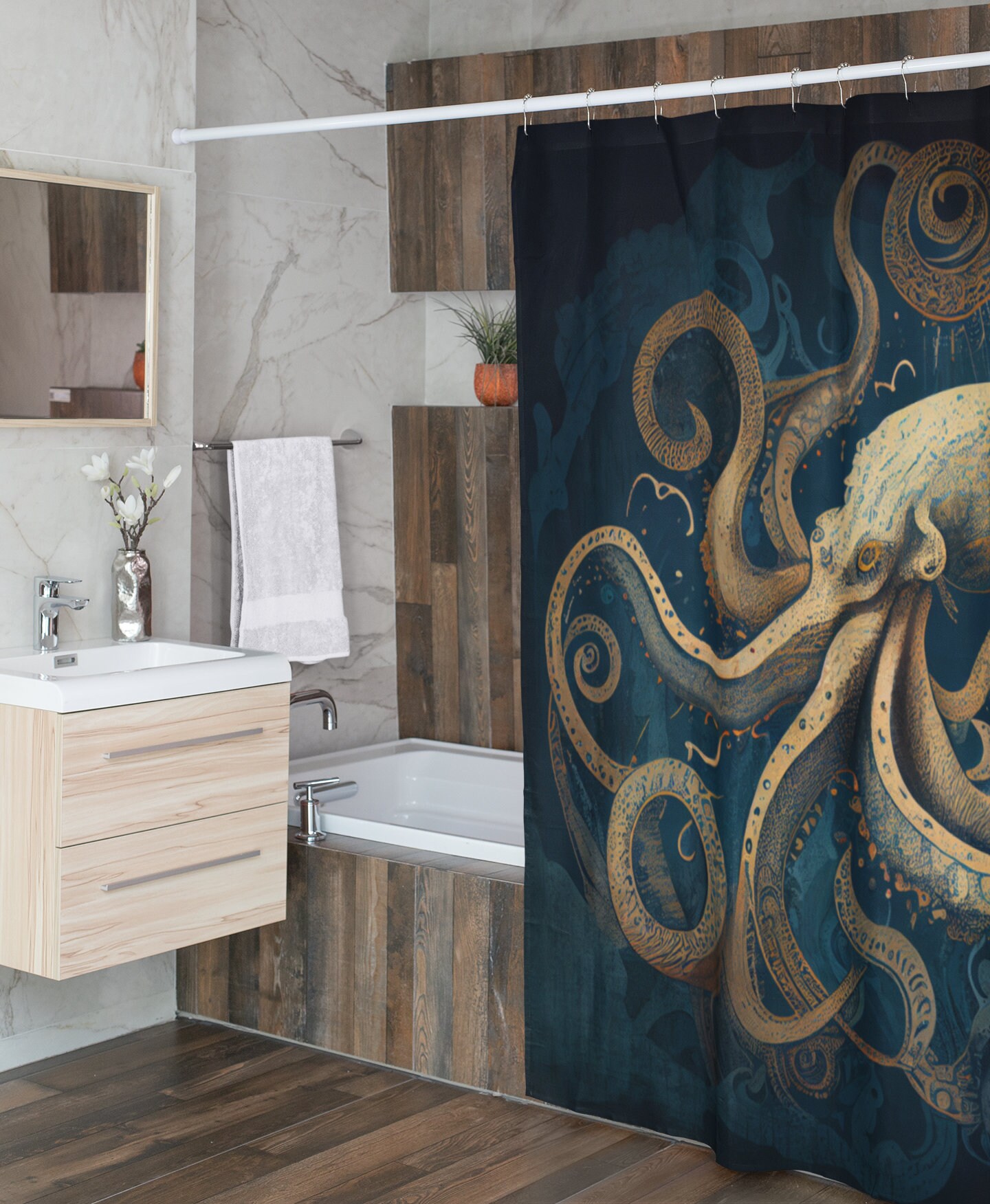 Octopus Tentacles Shower Curtain For A Nautical Bathroom Decor, Ocean-Themed Bathroom Accessories - Image 2