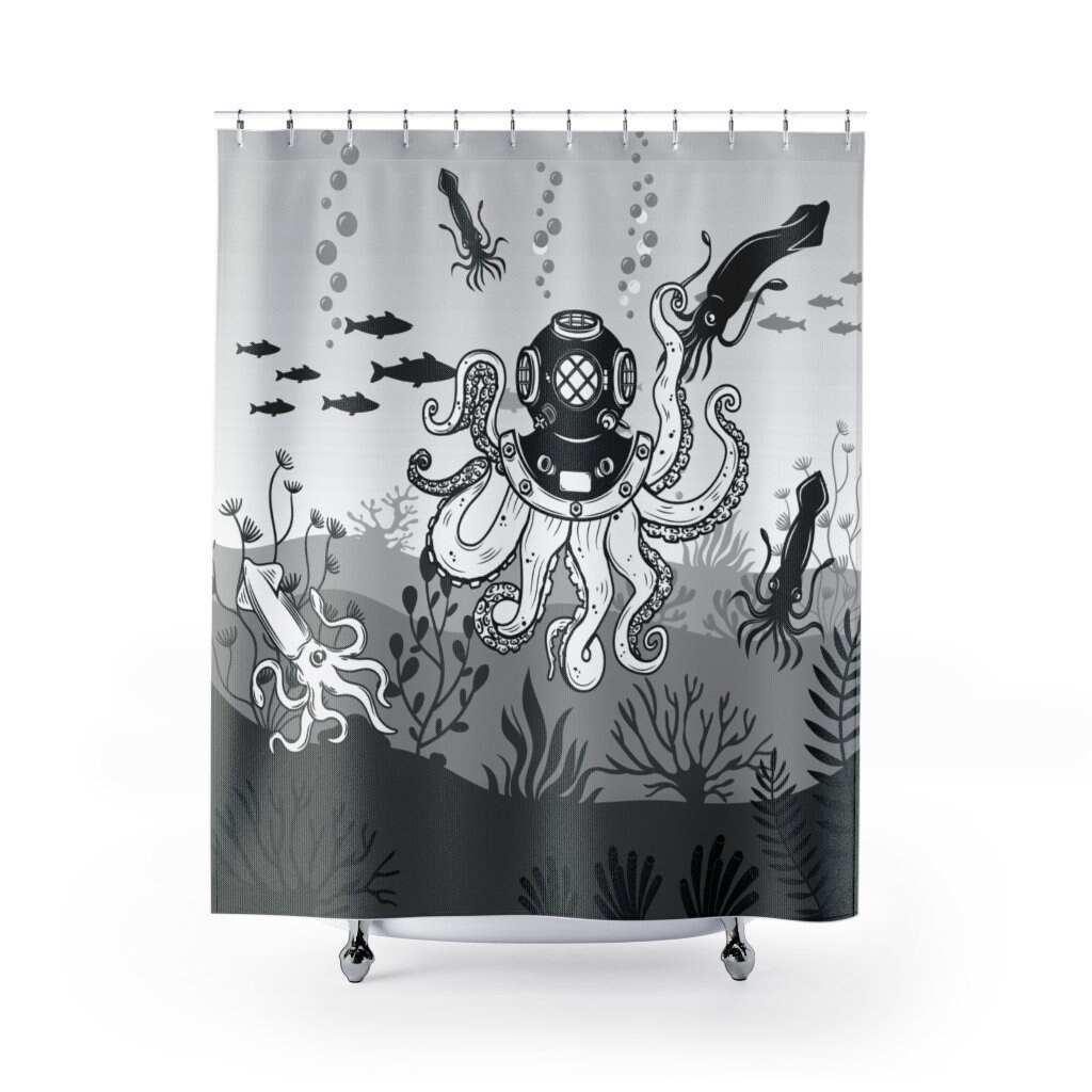 Octopus Underwater World Shower Curtain for Seaside Bathroom Decor