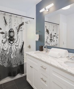 Octopus Underwater World Shower Curtain for Seaside Bathroom Decor