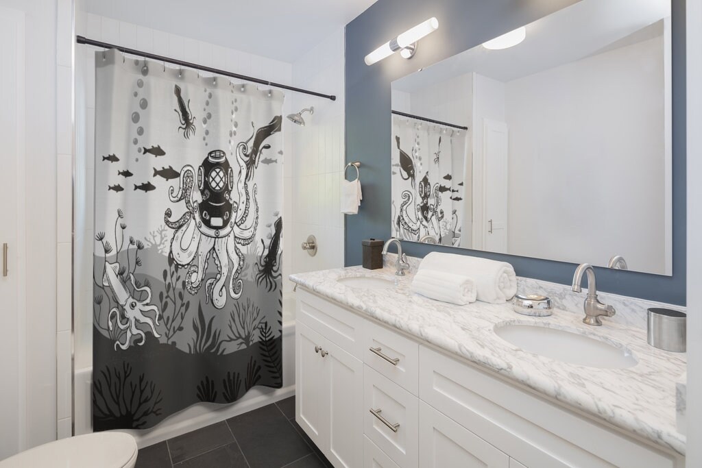 Octopus Underwater World Shower Curtain for Seaside Bathroom Decor