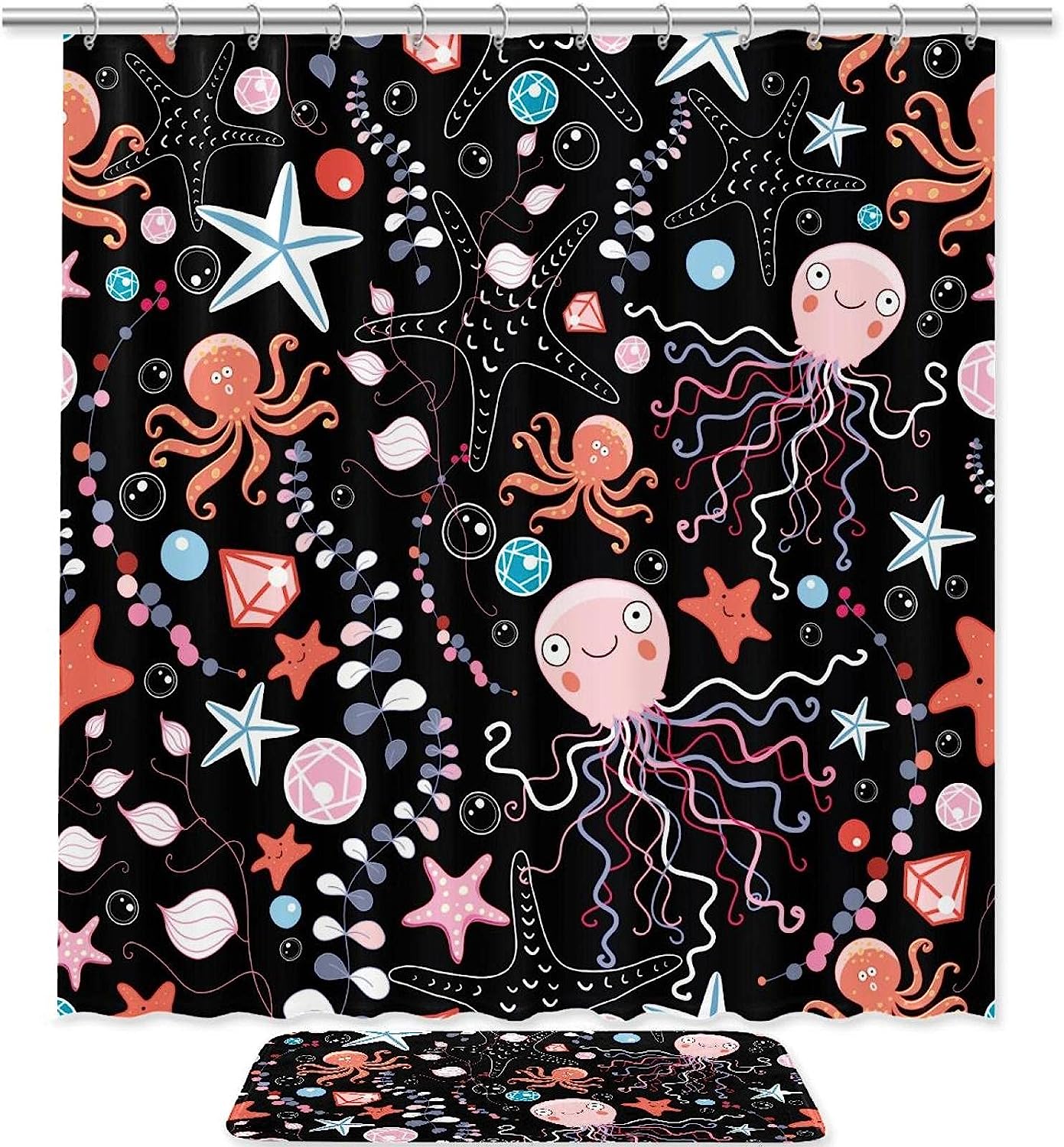 Octopus and Jellyfish Sea Ocean Print Waterproof Fabric Shower Curtain