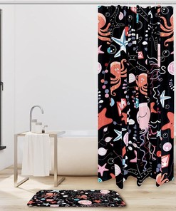 Octopus and Jellyfish Sea Ocean Print Waterproof Fabric Shower Curtain