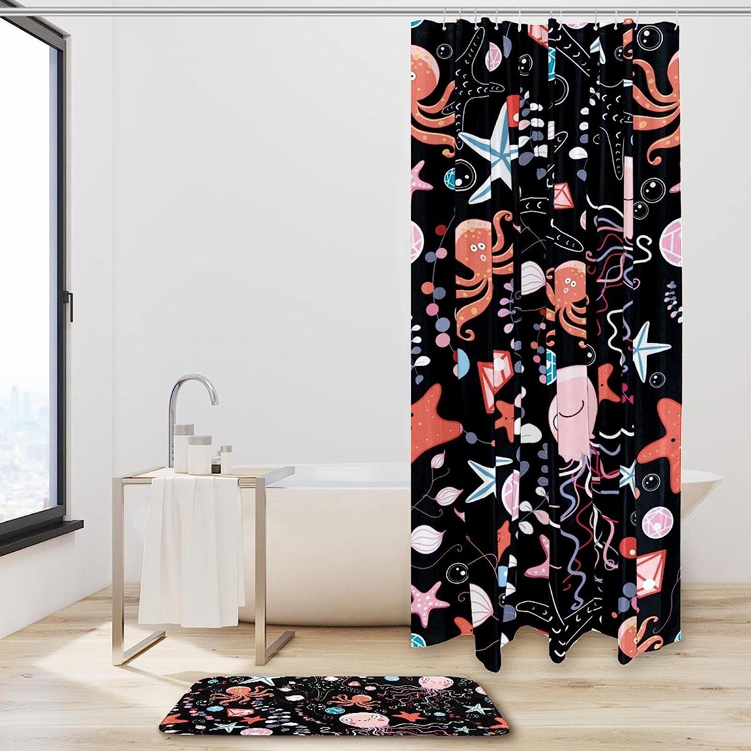 Octopus and Jellyfish Sea Ocean Print Waterproof Fabric Shower Curtain