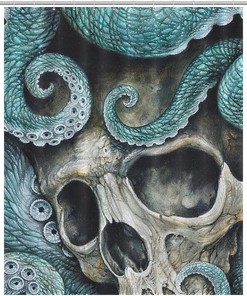 Octopus and Skull Fashion Bath Print Shower Curtain for Bathroom