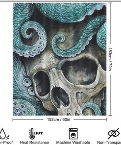 Octopus and Skull Fashion Bath Print Shower Curtain for Bathroom
