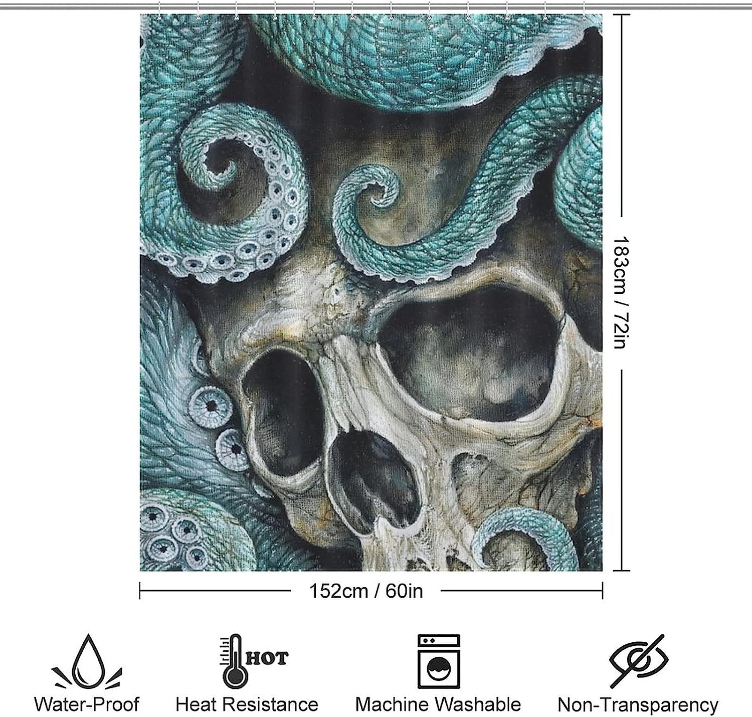 Octopus and Skull Fashion Bath Print Shower Curtain for Bathroom