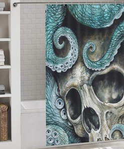 Octopus and Skull Fashion Bath Print Shower Curtain for Bathroom