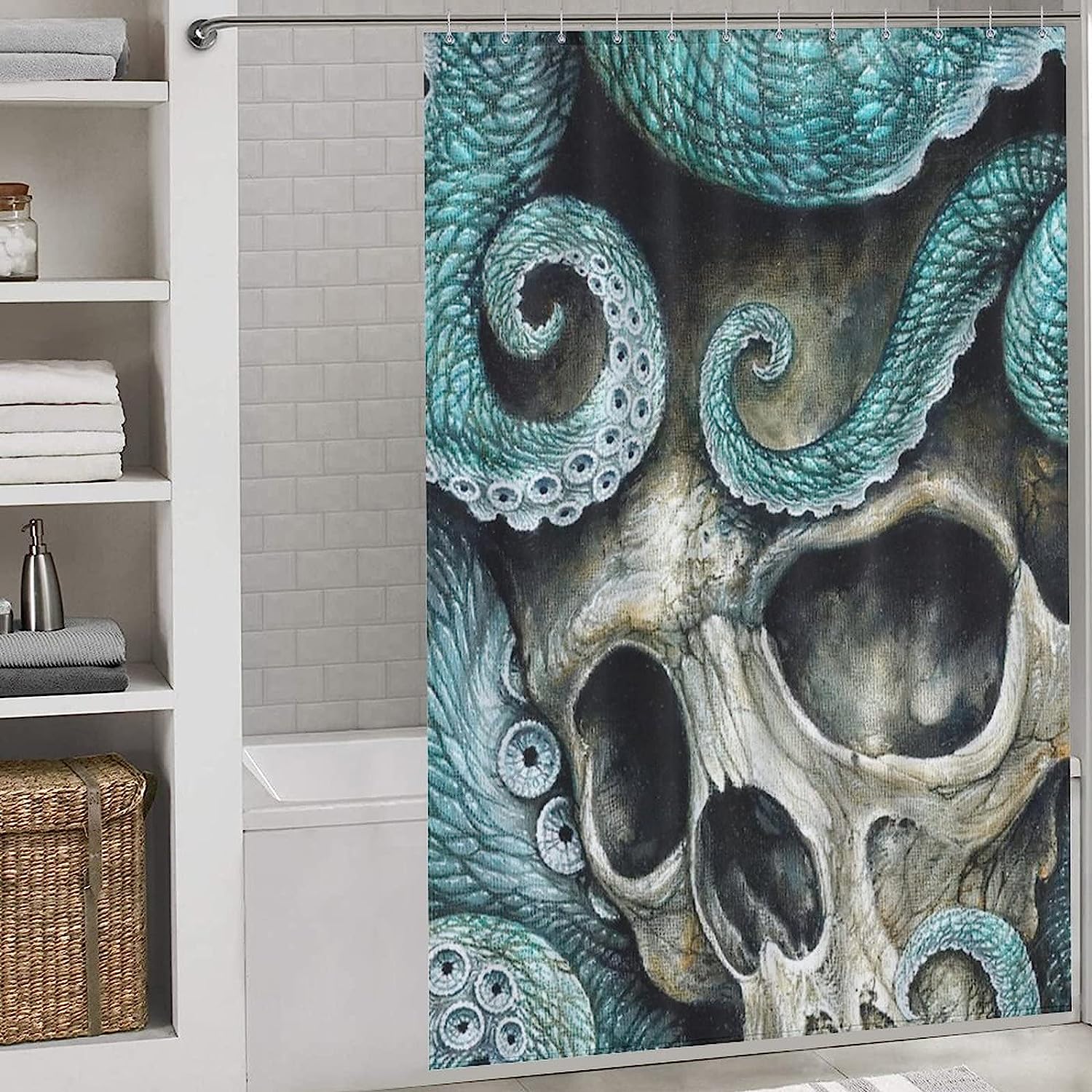 Octopus and Skull Fashion Bath Print Shower Curtain for Bathroom
