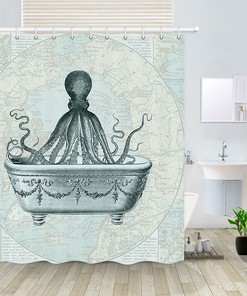 Octopus in Fish Tank Ocean Print Shower Curtain for Bathroom