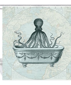 Octopus in Fish Tank Ocean Print Shower Curtain for Bathroom