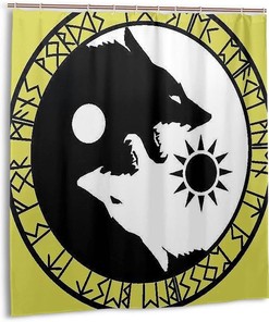 Odin Viking Age Wolf and Runes Shower Curtain for Home, Hotel, and Office Bathroom