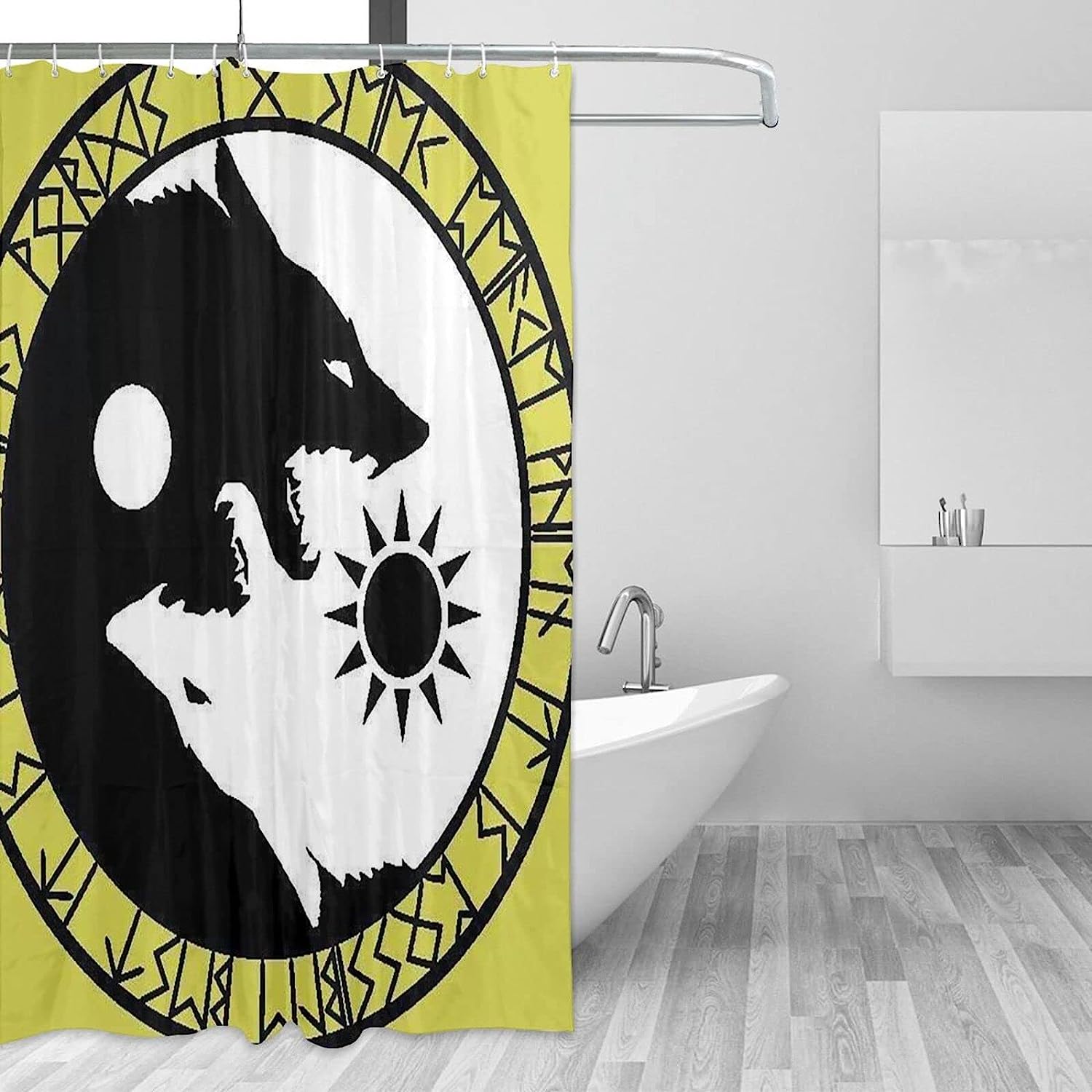 Odin Viking Age Wolf and Runes Shower Curtain for Home, Hotel, and Office Bathroom