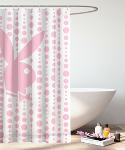 Official Playboy Bunny Pink Water Resistant Shower Curtain Large Included Bathroom Decor