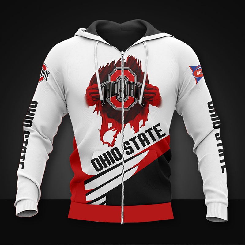 Ohio State Buckeyes 3D Zip Hoodie - Long Sleeve Gift For Fan