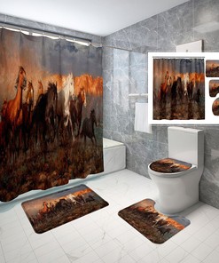 Oil Painting Horse Waterproof Shower Curtain Set for Bathroom - Unbranded