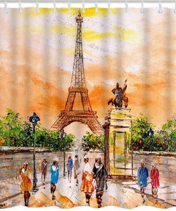 Oil Painting of France Eiffel Tower French City Street Decorative Shower Curtain