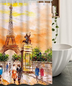 Oil Painting of France Eiffel Tower French City Street Decorative Shower Curtain