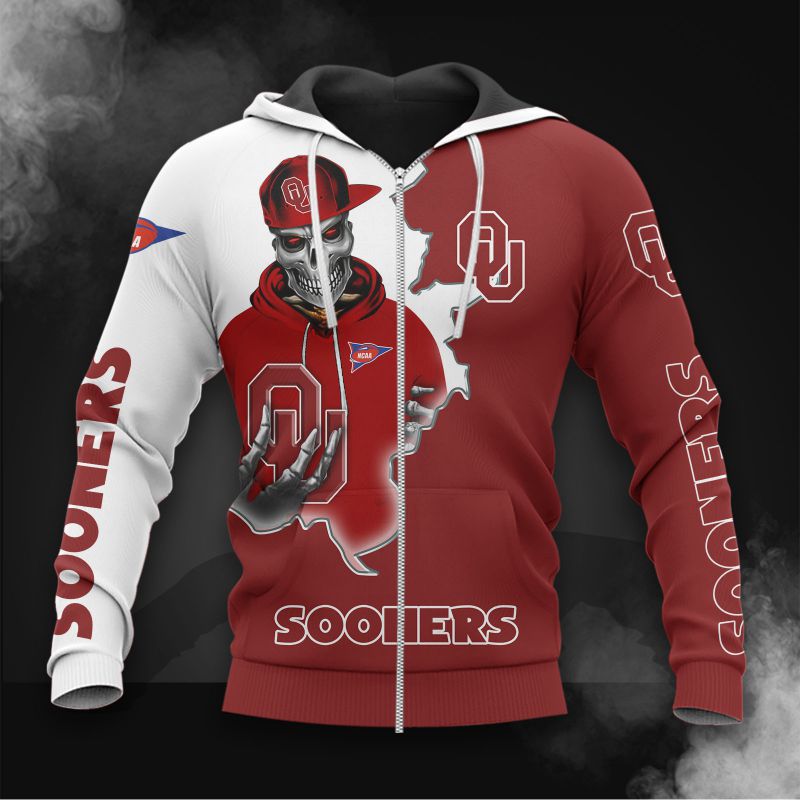 Oklahoma Sooners Zip Hoodie 3D - Long Sleeve Zip Hoodie For Fan