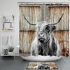 Old Barn Door And Highland Cow Printed Shower Curtain For Farmhouse Bathroom