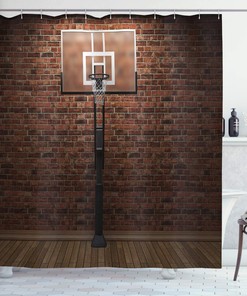 Old Brick Wall And Basketball Hoop Shower Curtain In Brown