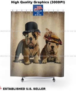 Old English Bulldog Fashion Couple Art Brown Bathroom Fabric Shower Curtain