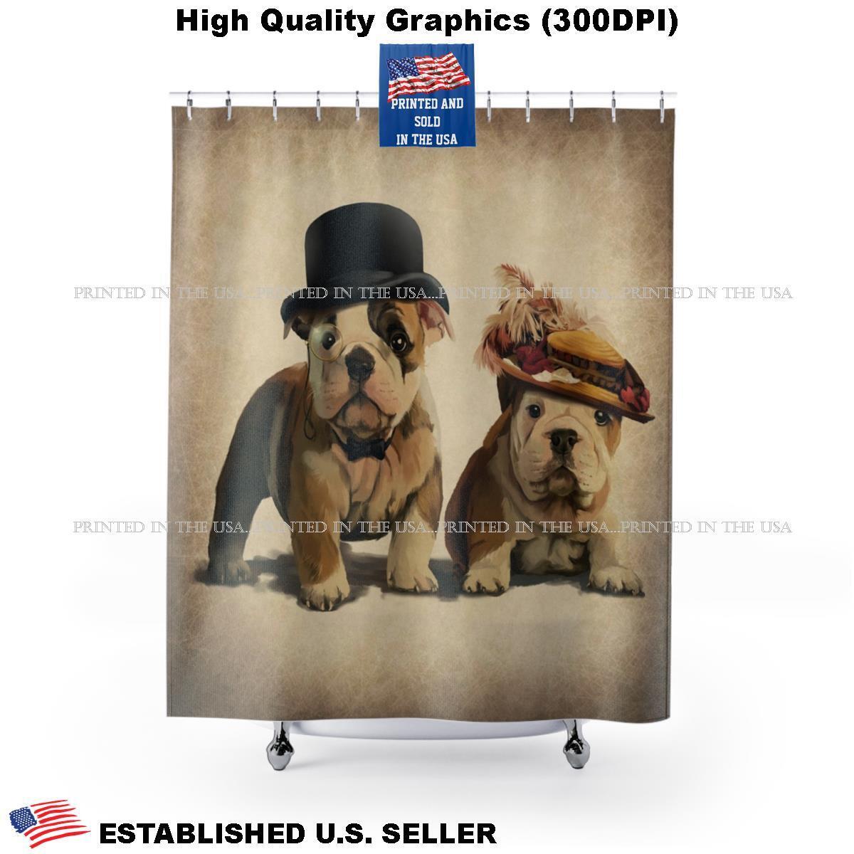 Old English Bulldog Fashion Couple Art Brown Bathroom Fabric Shower Curtain