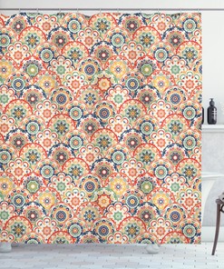 Old Fashioned Floral Display Geometric Pattern Shower Curtain For Modern Bathroom Decor